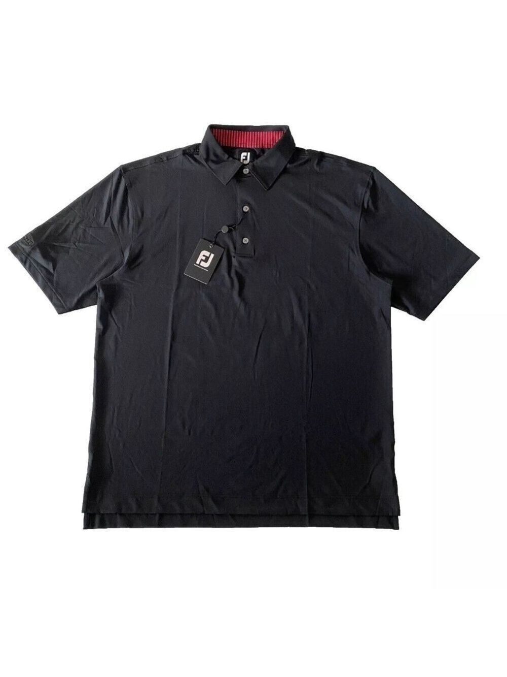 NEW FootJoy Solid Lisle Polo Shirt Self Collar Men's 2XL Black Golf Performance